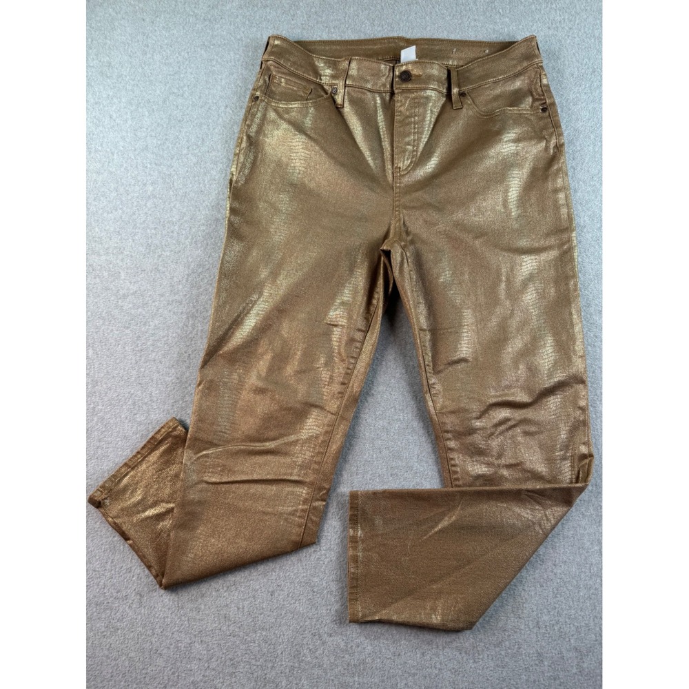 Chicos So Slimming Coated Gator Metallic Gold Jeans Straight 2R US 12R Holiday